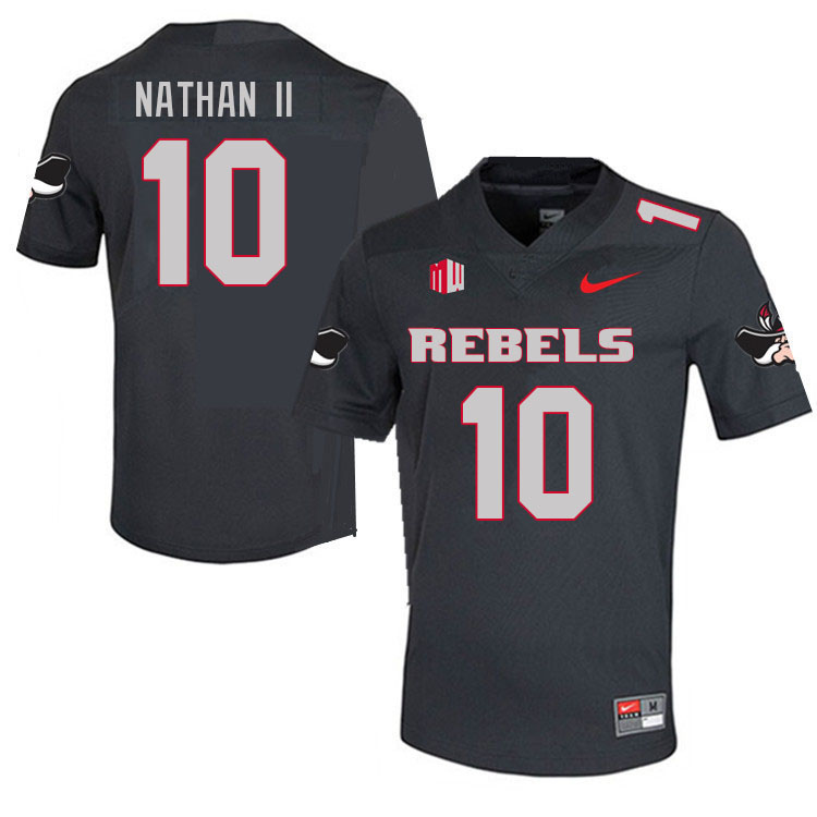 Men #10 Deamikkio Nathan II UNLV Rebels College Football Jerseys Sale-Charcoal - Click Image to Close